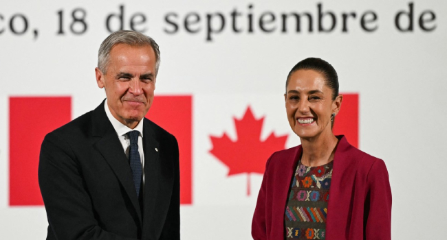 Canadas Prime Minister Mark Carney L And Mexicos President Claudia Sheinbaum R