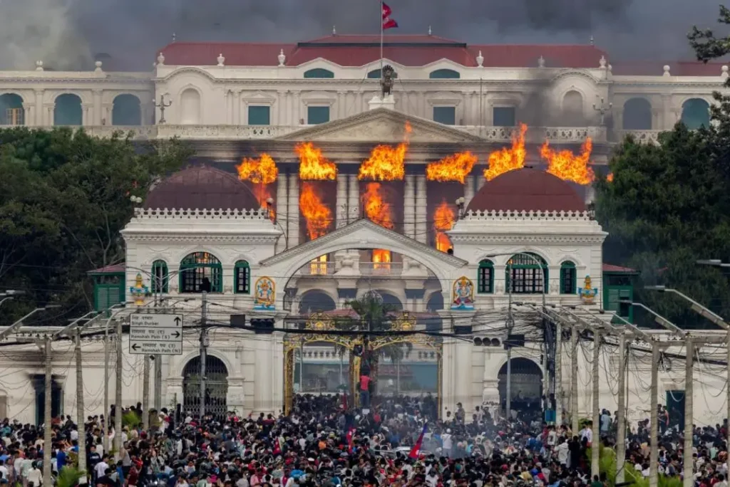 Nepals Parliament On Fire