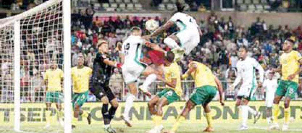 Super Eagles Defender Calvin Bassey Soars Above The South African Defence To Head Home Securing A 1 1 Draw