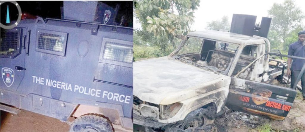The Burnt Police Vehicle During The Attack On Security Personnel In Kastina Ala Lga Of Benue State On Friday 1