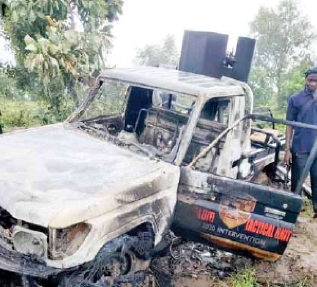 The Burnt Police Vehicle During The Attack On Security Personnel In Kastina Ala Lga Of Benue State On Friday