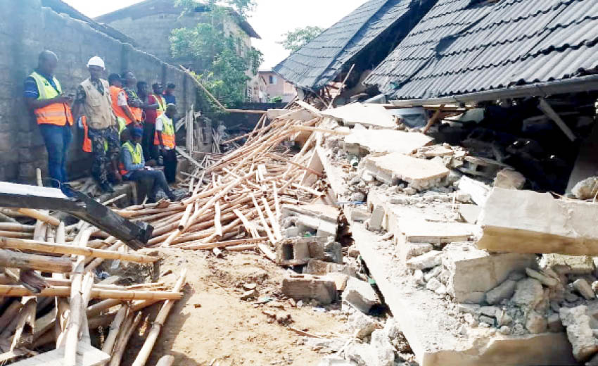 Scene Of A Two Storey Building That Collapsed At Otta Ona Junction Ikorodu Lagos State Yesterday