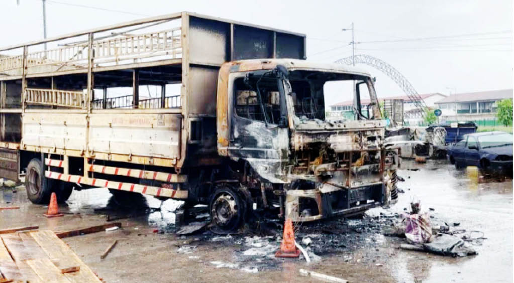A Vehicle Destroyed During Clashes After The Announcement Of The Reelection Of Cameroons President Paul Biya As President For An Eighth Term In Cameroon A Vehicle Destroyed During Clashes After The Announcement Of The Reelection Of Cameroons President Paul Biya As President For An Eighth Term In Cameroon