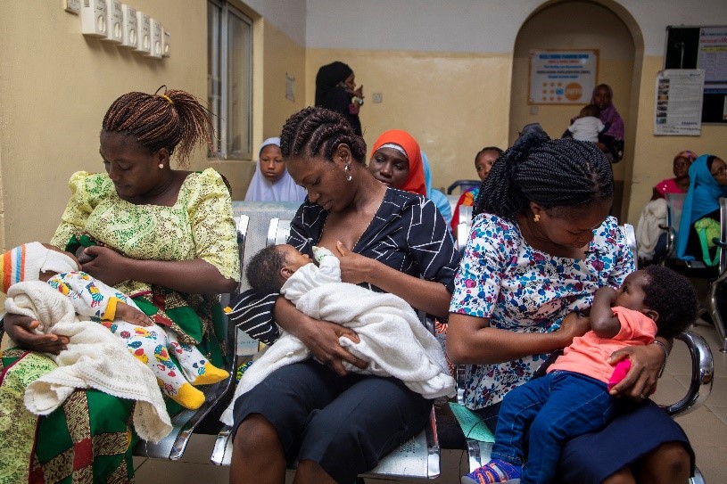 L R Priscilla Hosea Sarah Odigie And Mrs Shande Fortune Breastfeeding Their Infants At Area 2 Phc Abuja Nigeria