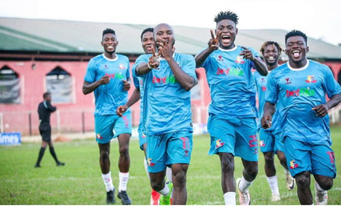 Remo Stars Players Celebrate A Goal In A Recent Npfl Fixture. The Blue Sky Boys Face Wikki Tourists Today