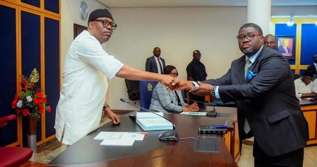 The Governor Of Rivers State Siminalayi Fubara And The Secretary To The State Government Benibo Anabraba In A Handshake 1200X630 1