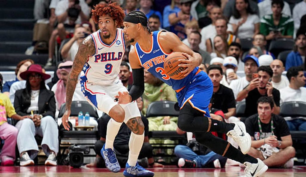 Abu Dhabi Uae Josh Hart Of The New York Knicks Dribbles The Ball During The Game Against The