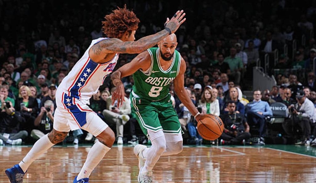 Boston Ma Derrick White Of The Boston Celtics Dribbles The Ball During The Game Against The