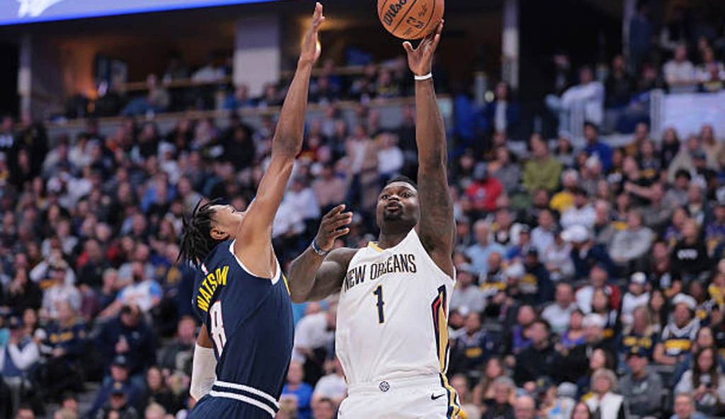 Denver Colorado Zion Williamson Of The New Orleans Pelicans Shoots Against The Denver Nuggets Denver Colorado Zion Williamson Of The New Orleans Pelicans Shoots Against The Denver Nuggets