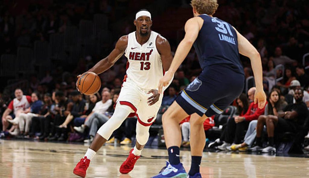 Miami Florida Bam Adebayo Of The Miami Heat Dribbles The Ball During The Third Quarter