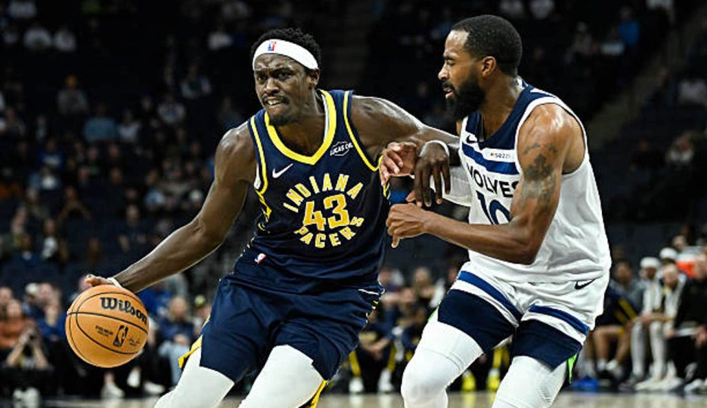 Minneapolis Minnesota Pascal Siakam Of The Indiana Pacers Dribbles The Ball Against Mike