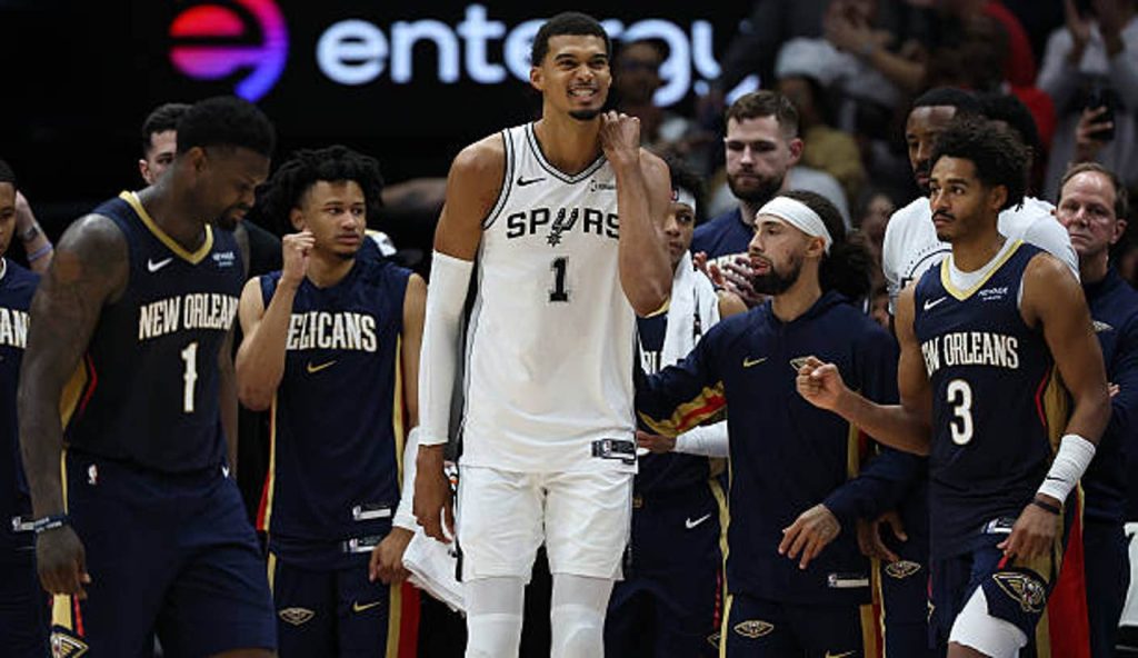 New Orleans Louisiana Victor Wembanyama Of The San Antonio Spurs Reacts After A Shot At The New Orleans Louisiana Victor Wembanyama Of The San Antonio Spurs Reacts After A Shot At The