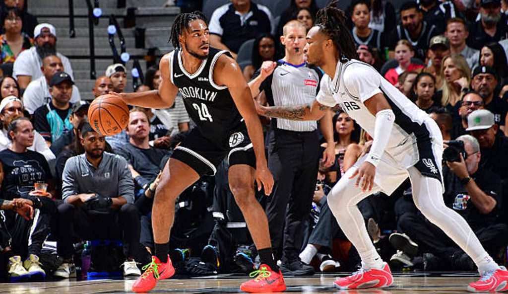 San Antonio Tx Cam Thomas Of The Brooklyn Nets Dribbles The Ball During The Game Against The San Antonio Tx Cam Thomas Of The Brooklyn Nets Dribbles The Ball During The Game Against The