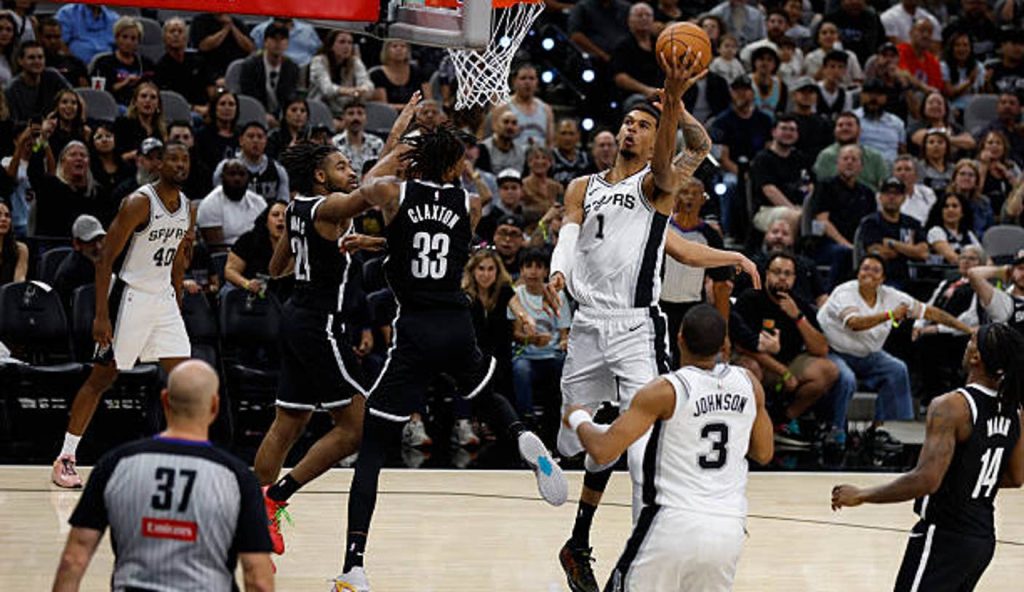 San Antonio Tx Victor Wembanyama Of The San Antonio Spurs Drives On The The Brooklyn Nets In