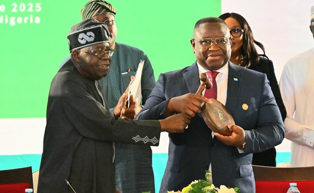 President Bola Tinubu Officially Handing Over The Chairmanship Of The Ecowas To President Julius Maada Bio Of Sierra Leone 1024X630 1