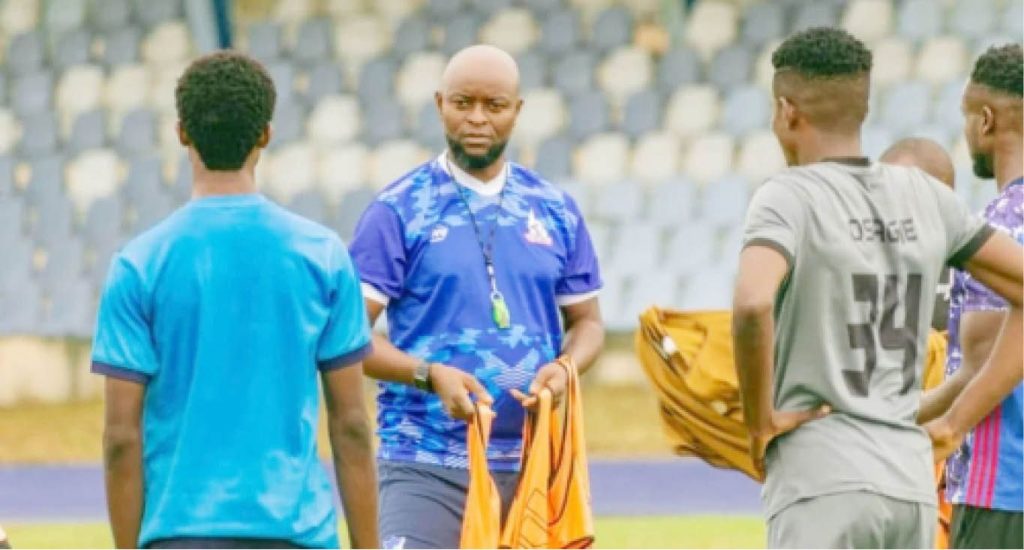 Rivers United Coach Finidi George Seen Issuing Tactical Instructions To His Players During A Recent Training Session