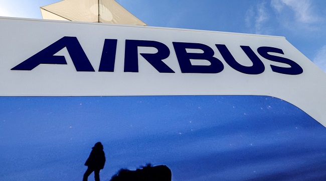 The Logo Of European Multinational Aerospace Corporation Airbus Se Is Pictured During The 2023 Dubai Airshow