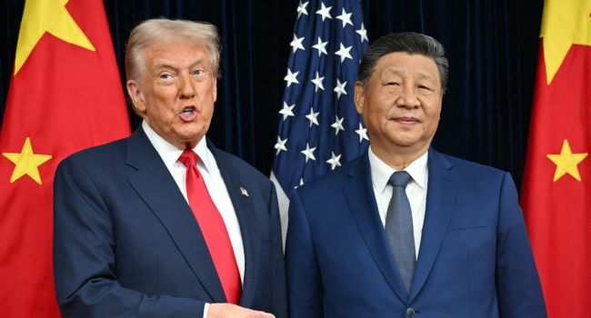 Us President Donald Trump L And Chinas President Xi Jinping Greet Each Other As They Arrive For T