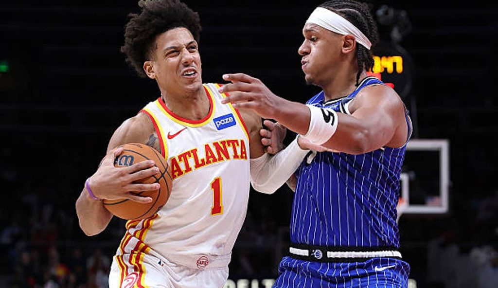 Atlanta Georgia Jalen Johnson Of The Atlanta Hawks Drives Against Paolo Banchero Of The Atlanta Georgia Jalen Johnson Of The Atlanta Hawks Drives Against Paolo Banchero Of The