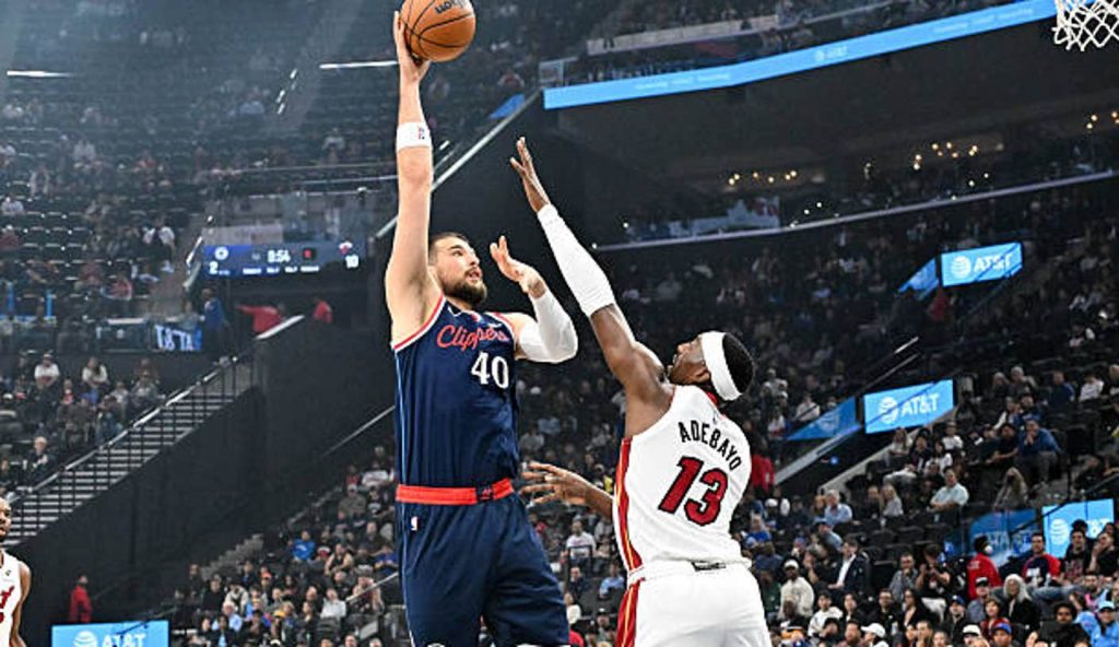 Inglewood California Ivica Zubac Of The Los Angeles Clippers Shoots The Ball Over Bam Adebayo Inglewood California Ivica Zubac Of The Los Angeles Clippers Shoots The Ball Over Bam Adebayo