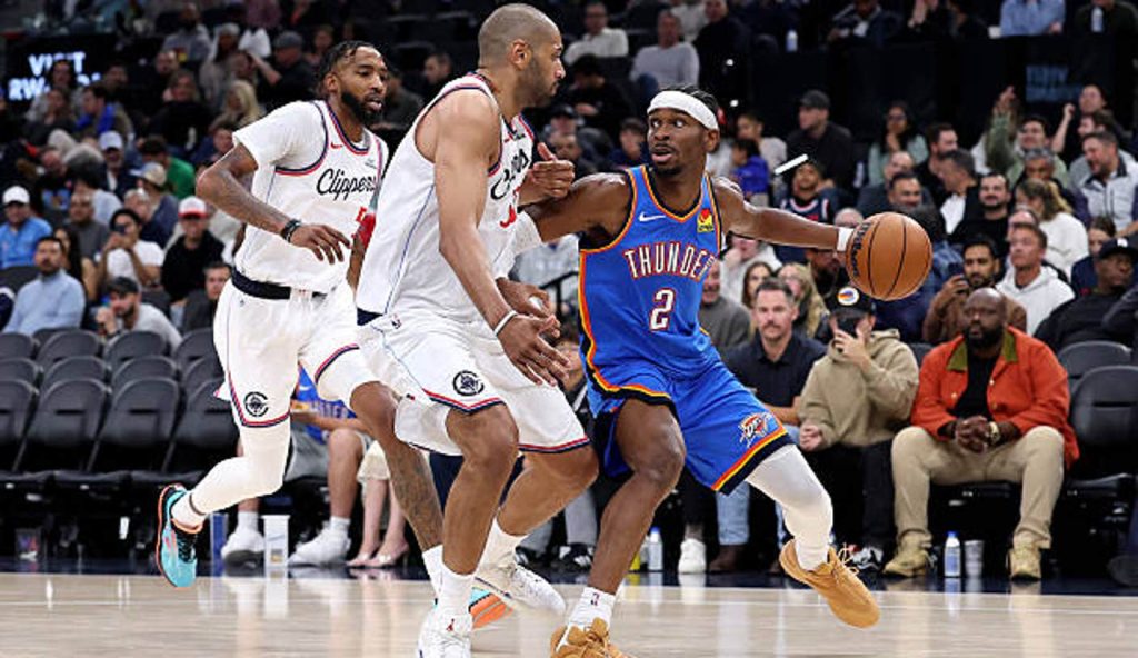 Inglewood California Shai Gilgeous Alexander Of The Oklahoma City Thunder Dribbles The Ball