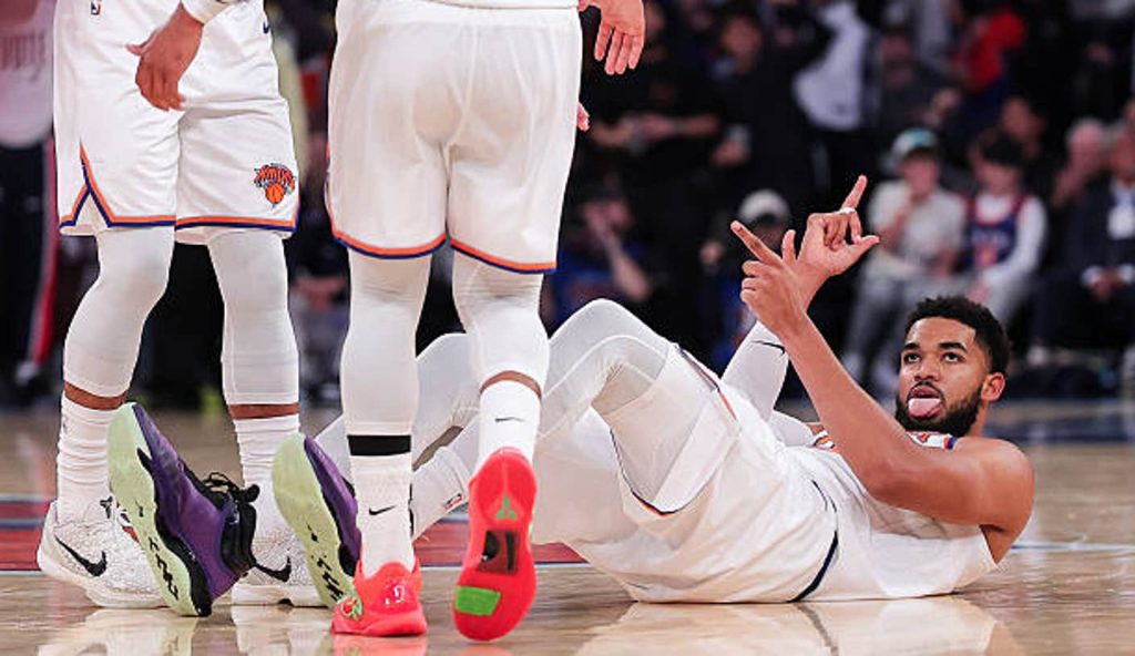 New York New York Karl Anthony Towns Of The New York Knicks Reacts After Making A Three Point New York New York Karl Anthony Towns Of The New York Knicks Reacts After Making A Three Point
