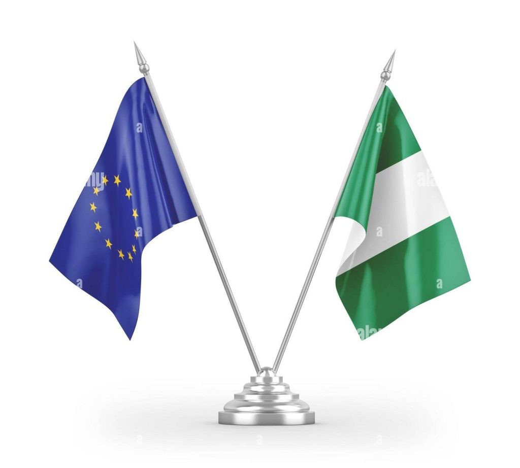 Nigeria And European Union Table Flags Isolated On White 3D Rendering 2Dph072