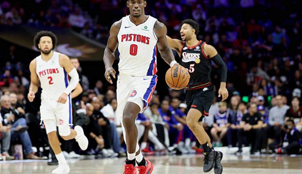 Philadelphia Pennsylvania Jalen Duren Of The Detroit Pistons Dribbles The Ball During The